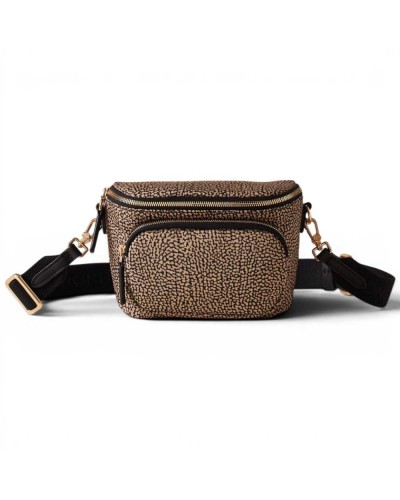 Borbonese Mini Gürteltasche Damen OP Naturale aus Recyceltem Gewebe und Kalbsleder OP-Print mit Verstellbarem Gurt