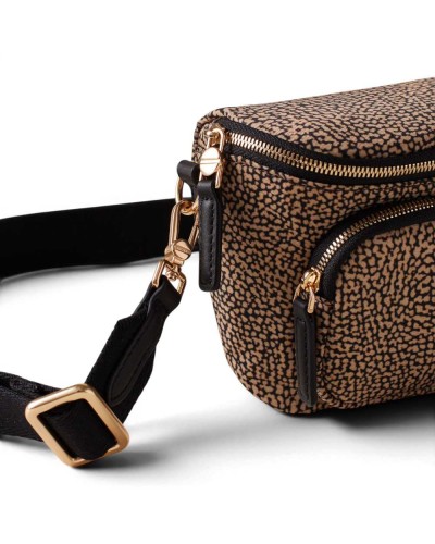 Borbonese Mini Gürteltasche Damen OP Naturale aus Recyceltem Gewebe und Kalbsleder OP-Print mit Verstellbarem Gurt