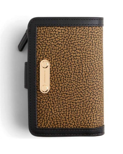 Borbonese Cartera Medium con Monedero Mujer OP Naturale en Lona OP Soft y Piel Estampado OP con Cierre Perimetral