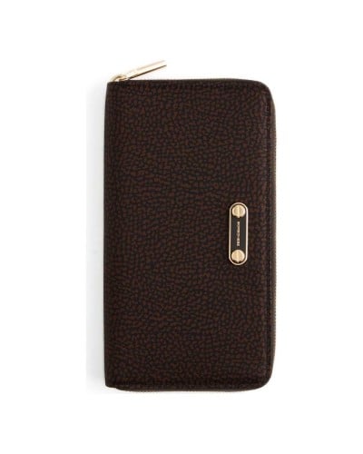 Borbonese Cartera Large Zip Around Mujer Cioccolato en Tejido Reciclado Estampado OP con Cierre Perimetral
