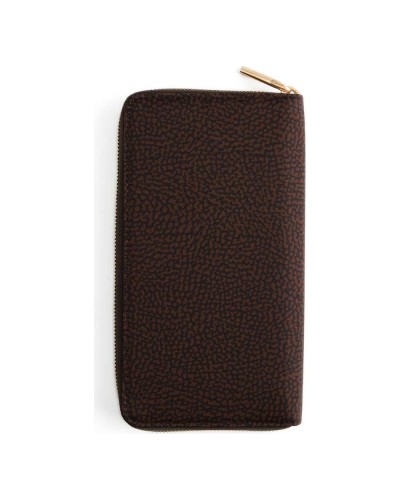 Borbonese Cartera Large Zip Around Mujer Cioccolato en Tejido Reciclado Estampado OP con Cierre Perimetral