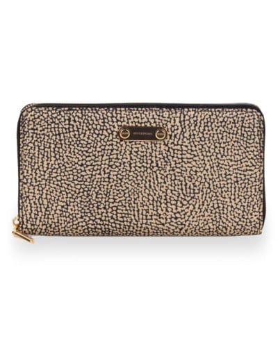 Borbonese Cartera Large Zip Around Mujer OP Naturale en Tejido Reciclado Estampado OP con Cierre Perimetral