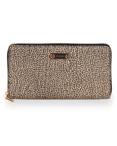 Borbonese Cartera Large Zip Around Mujer OP Naturale en Tejido Reciclado Estampado OP con Cierre Perimetral