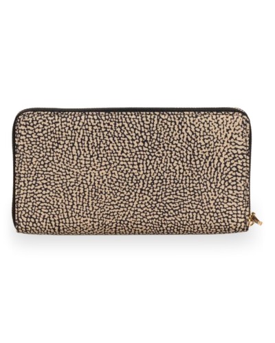 Borbonese Cartera Large Zip Around Mujer OP Naturale en Tejido Reciclado Estampado OP con Cierre Perimetral