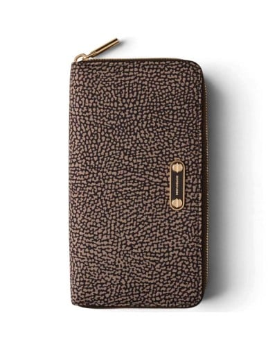 Borbonese Cartera Large Zip Around Mujer Catrame en Tejido Reciclado Estampado OP con Cierre Perimetral