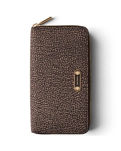 Borbonese Cartera Large Zip Around Mujer Catrame en Tejido Reciclado Estampado OP con Cierre Perimetral