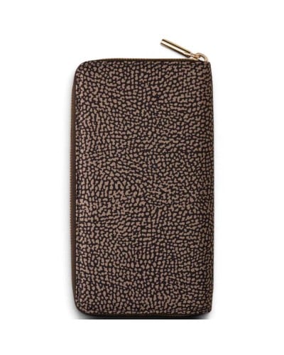 Borbonese Cartera Large Zip Around Mujer Catrame en Tejido Reciclado Estampado OP con Cierre Perimetral