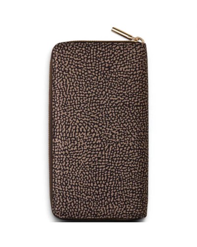 Borbonese Cartera Large Zip Around Mujer Catrame en Tejido Reciclado Estampado OP con Cierre Perimetral