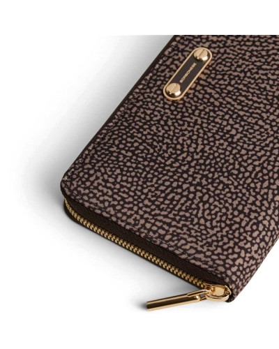 Borbonese Cartera Large Zip Around Mujer Catrame en Tejido Reciclado Estampado OP con Cierre Perimetral