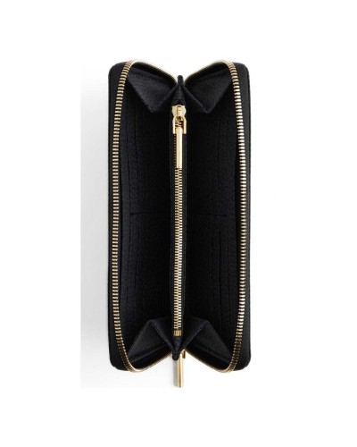 Borbonese Cartera Large Zip Around Mujer Dark Black en Tejido Reciclado Estampado OP con Cierre Perimetral