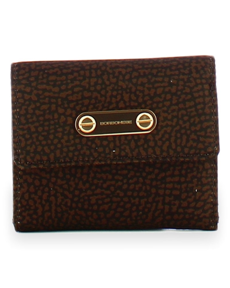 Borbonese Small Flap Wallet Women Cioccolato in Recycled Fabric OP Print with Zip