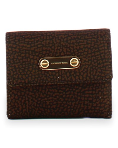 Borbonese Small Flap Wallet Women Cioccolato in Recycled Fabric OP Print with Zip