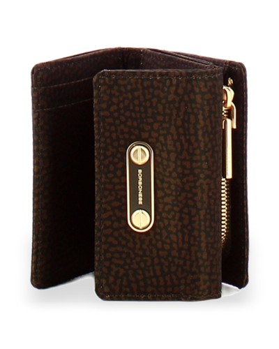 Borbonese Small Flap Wallet Women Cioccolato in Recycled Fabric OP Print with Zip