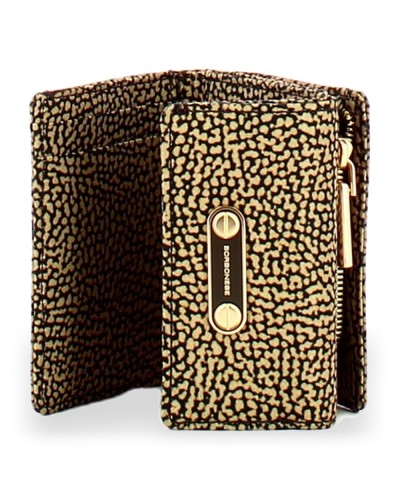 Borbonese Small Flap Wallet Women OP Naturale in Recycled Fabric OP Print with Zip