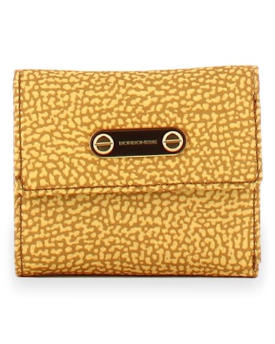 Borbonese Small Flap Wallet Women Curry in Recycled Fabric OP Print with Zip