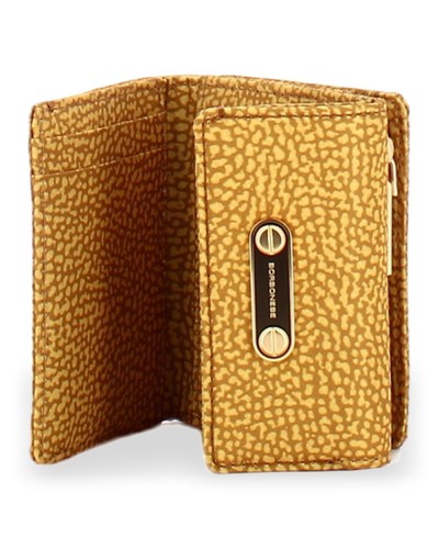 Borbonese Small Flap Wallet Women Curry in Recycled Fabric OP Print with Zip