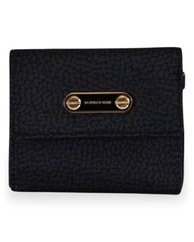 Borbonese Small Flap Wallet Women Dark Black in Recycled Fabric OP Print with Zip