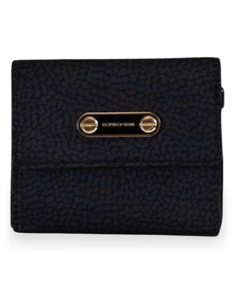 Borbonese Small Flap Wallet Women Dark Black in Recycled Fabric OP Print with Zip