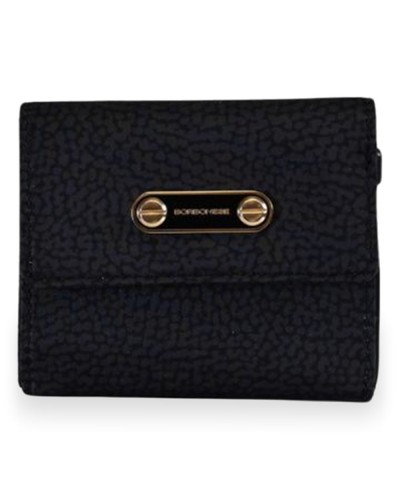 Borbonese Small Flap Wallet Women Dark Black in Recycled Fabric OP Print with Zip