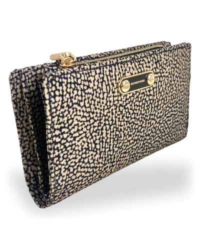 Borbonese Cartera Medium Zip Around Mujer OP Naturale en Tejido Reciclado Estampado OP con Cierre Perimetral