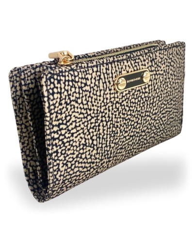 Borbonese Cartera Medium Zip Around Mujer OP Naturale en Tejido Reciclado Estampado OP con Cierre Perimetral