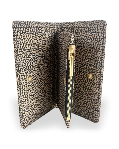 Borbonese Cartera Medium Zip Around Mujer OP Naturale en Tejido Reciclado Estampado OP con Cierre Perimetral