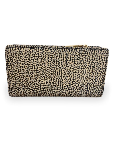 Borbonese Cartera Medium Zip Around Mujer OP Naturale en Tejido Reciclado Estampado OP con Cierre Perimetral