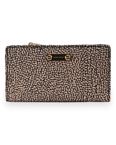 Borbonese Cartera Medium Zip Around Mujer OP Naturale en Tejido Reciclado Estampado OP con Cierre Perimetral