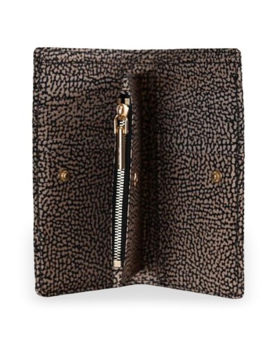 Borbonese Cartera Medium Zip Around Mujer OP Naturale en Tejido Reciclado Estampado OP con Cierre Perimetral