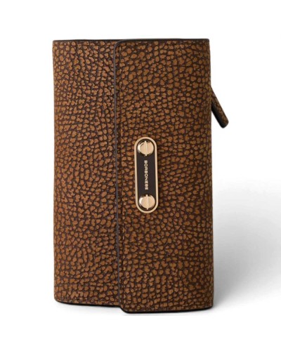 Borbonese Cartera Medium con Solapa Mujer Cumino en Piel Minerva con Cremallera
