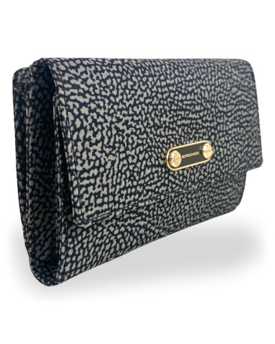 Borbonese Cartera Medium con Solapa Mujer Catrame en Tejido Reciclado Estampado OP con Cremallera