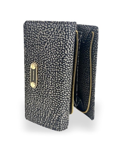 Borbonese Cartera Medium con Solapa Mujer Catrame en Tejido Reciclado Estampado OP con Cremallera