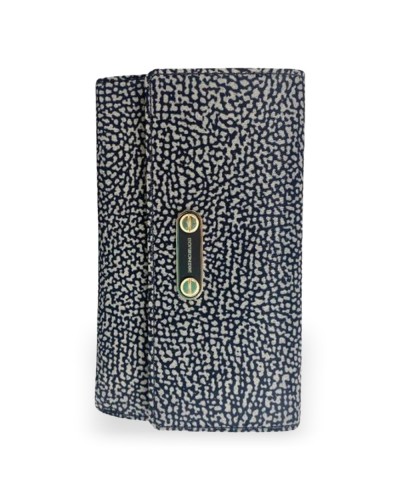 Borbonese Cartera Medium con Solapa Mujer Catrame en Tejido Reciclado Estampado OP con Cremallera