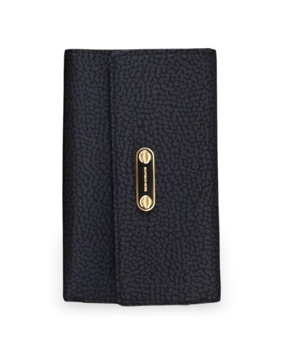 Borbonese Cartera Medium con Solapa Mujer Dark Black en Tejido Reciclado Estampado OP con Cremallera