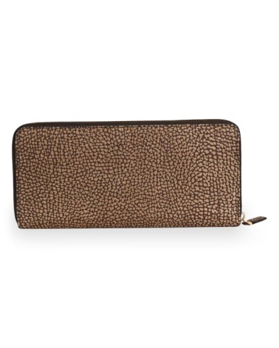 Borbonese Cartera Large Zip Around Slim Mujer Cumino en Piel Minerva con Cremallera Perimetral