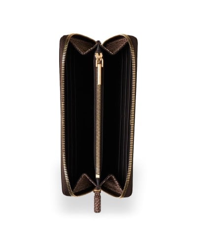 Borbonese Cartera Large Zip Around Slim Mujer Cumino en Piel Minerva con Cremallera Perimetral
