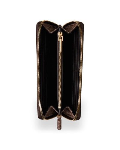 Borbonese Cartera Large Zip Around Slim Mujer Cumino en Piel Minerva con Cremallera Perimetral