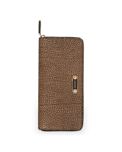 Borbonese Cartera Large Zip Around Slim Mujer Cumino en Piel Minerva con Cremallera Perimetral