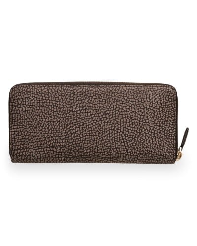 Borbonese Cartera Large Zip Around Slim Mujer Castoro en Piel Minerva con Cremallera Perimetral