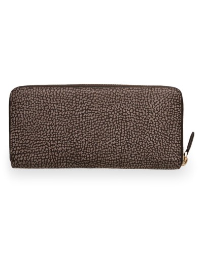 Borbonese Cartera Large Zip Around Slim Mujer Castoro en Piel Minerva con Cremallera Perimetral