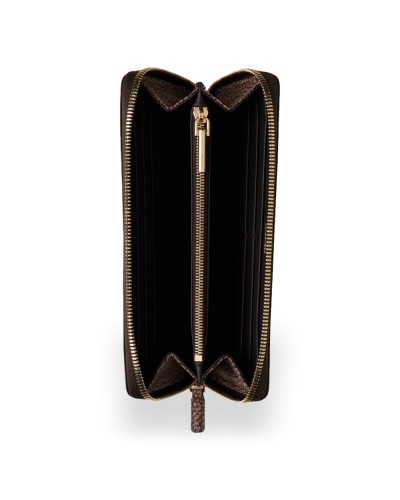 Borbonese Cartera Large Zip Around Slim Mujer Castoro en Piel Minerva con Cremallera Perimetral