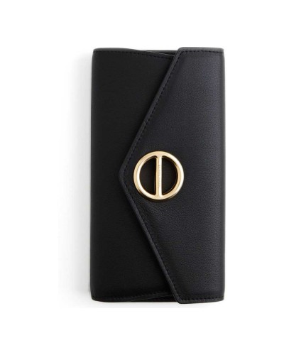Borbonese Cartera Large con Solapa Mujer Nero en Piel Pashmina con Botón