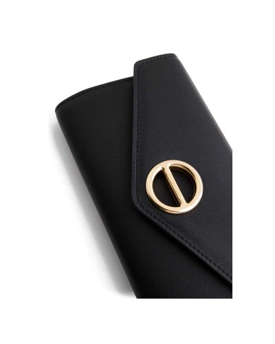 Borbonese Cartera Large con Solapa Mujer Nero en Piel Pashmina con Botón