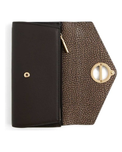 Borbonese Cartera Large con Solapa Mujer Cacao en Piel Pashmina con Botón