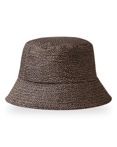 Borbonese Sombrero Pescador Mujer OP Naturale / Nero en Tejido Reciclado Estampado OP con Forro de Algodón