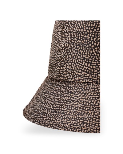 Borbonese Sombrero Pescador Mujer OP Naturale / Nero en Tejido Reciclado Estampado OP con Forro de Algodón