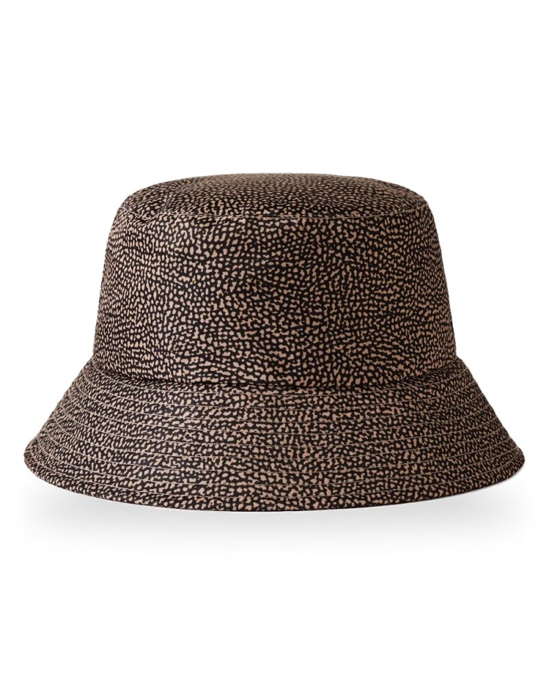 Borbonese Sombrero Pescador Mujer OP Naturale / Nero en Tejido Reciclado Estampado OP con Forro de Algodón