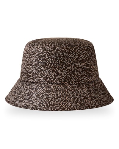 Borbonese Sombrero Pescador Mujer OP Naturale / Nero en Tejido Reciclado Estampado OP con Forro de Algodón