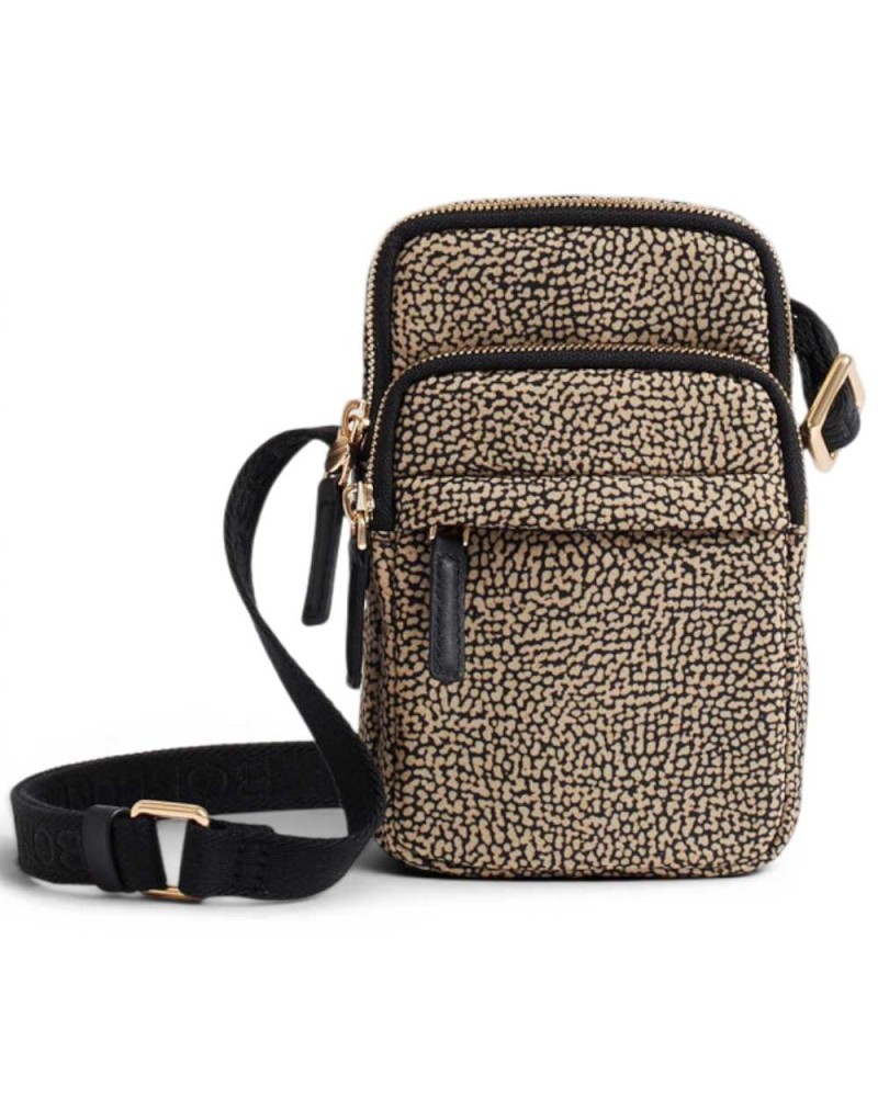 Borbonese Funda para Móvil Mujer OP Naturale en Tejido Reciclado y Piel Estampado OP con Bandolera