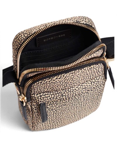 Borbonese Funda para Móvil Mujer OP Naturale en Tejido Reciclado y Piel Estampado OP con Bandolera